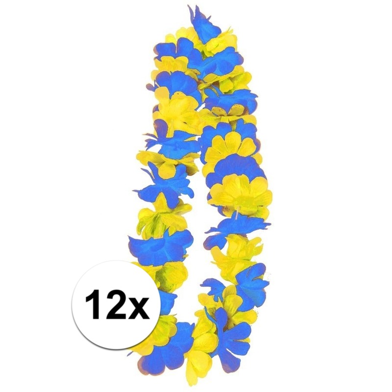 12x Blauw-gele hawaii slingers