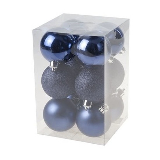 12x Donkerblauwe kerstballen 6 cm kunststof mat-glans
