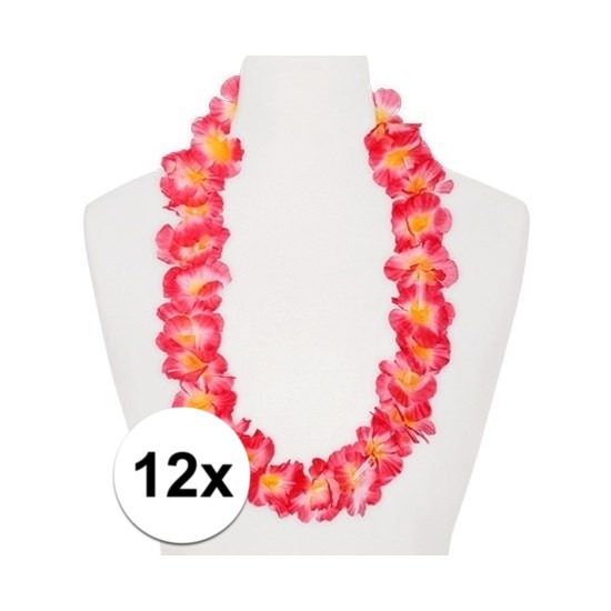 12x Hawaii kransen roze-oranje