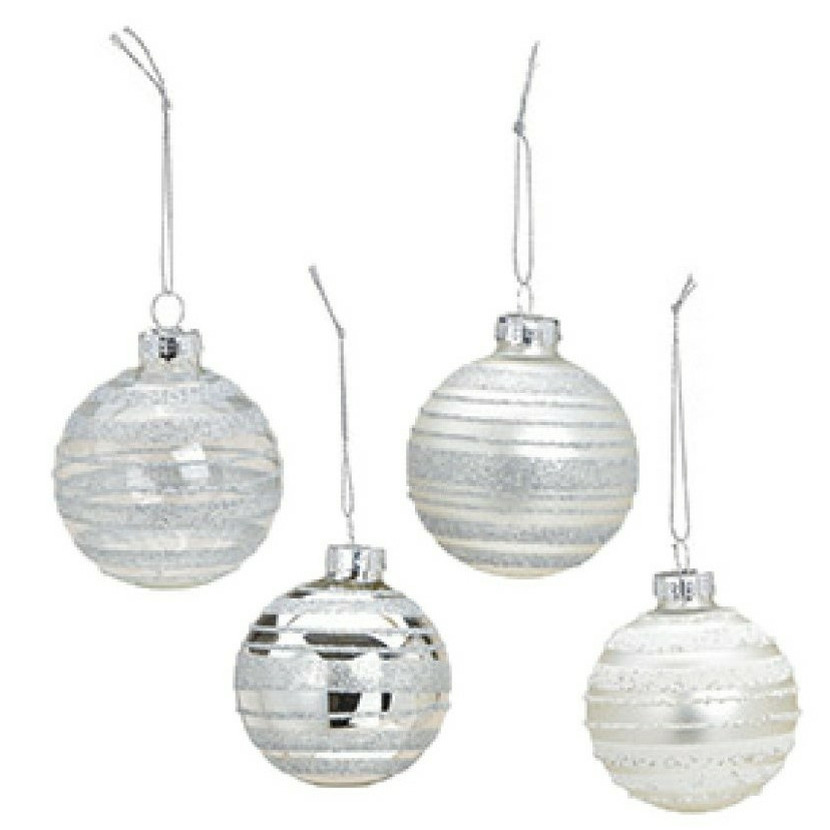12x stuks luxe gedecoreerde glazen kerstballen zilver 6 cm