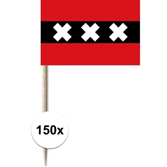 150x Cocktailprikkers Amsterdam 8 cm vlaggetje stad decoratie