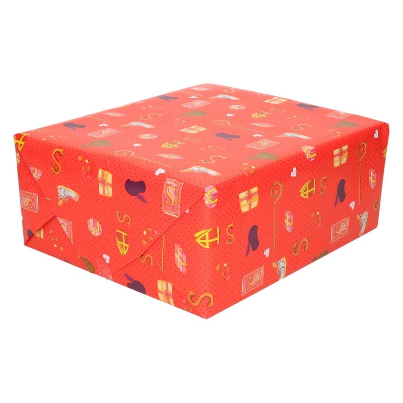 15x Sinterklaas inpakpapier-cadeaupapier print rood 250 x 70 cm