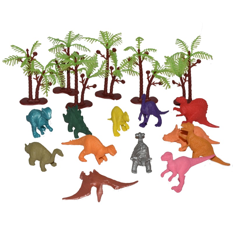 18x Plastic speelgoed dinosaurussen in emmer