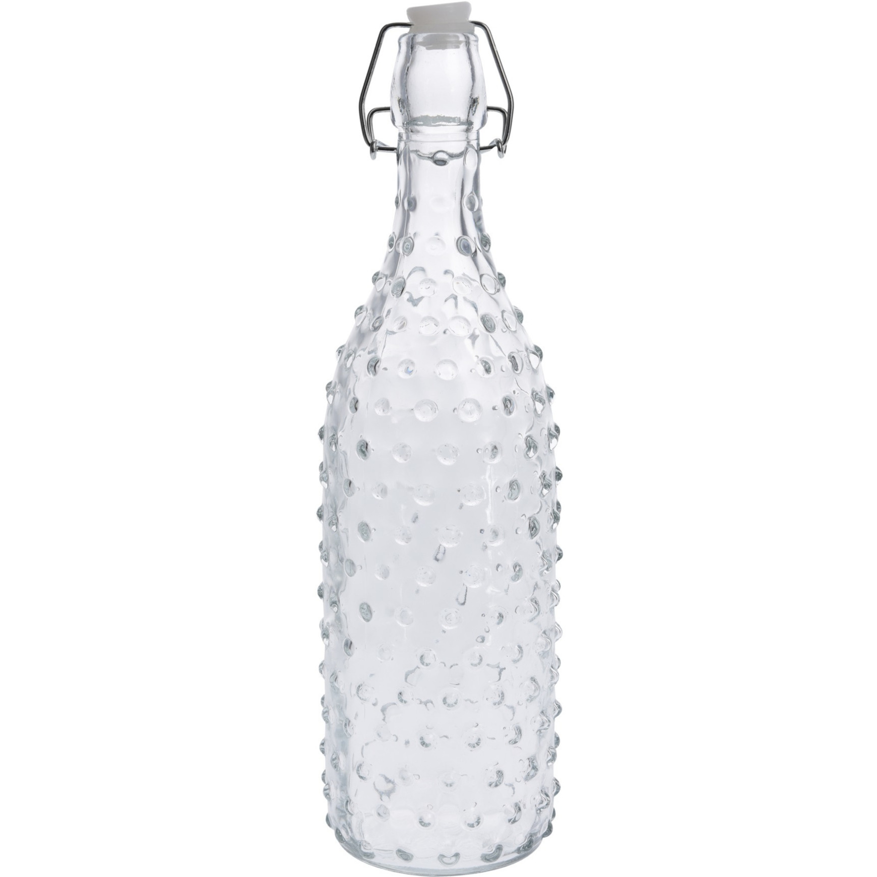 1x Glazen flessen transparant stippen met beugeldop 1000 ml
