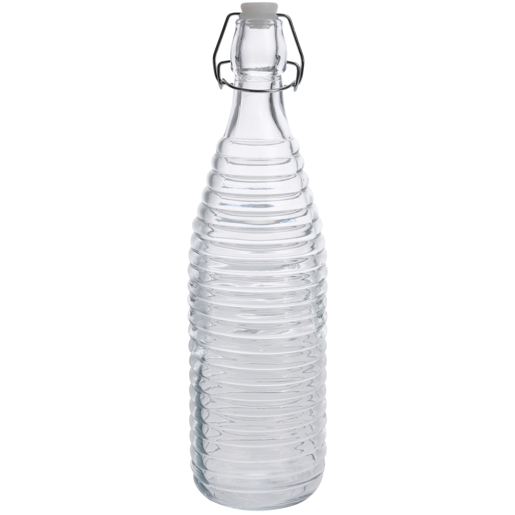 1x Glazen flessen transparant strepen met beugeldop 1000 ml