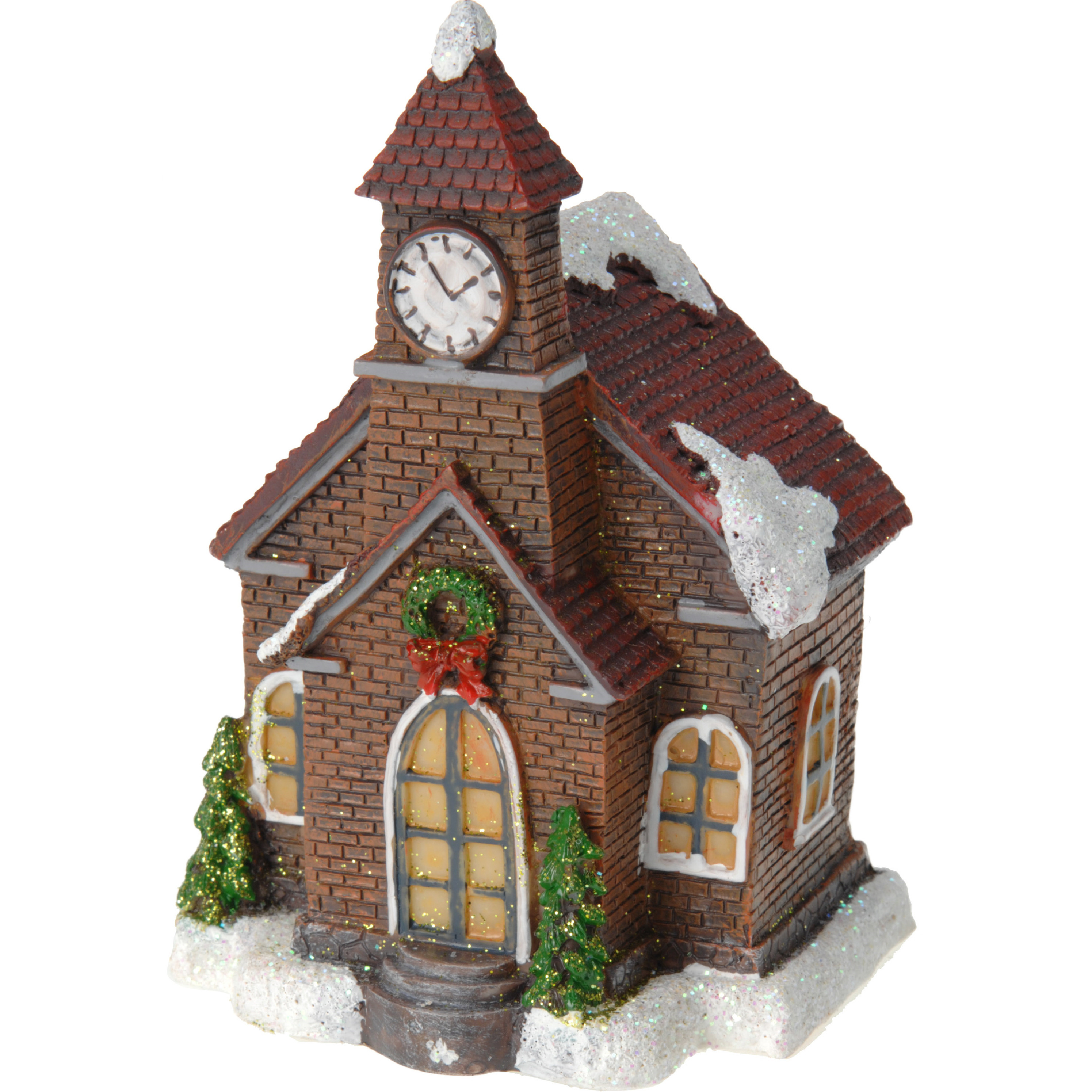 1x Kersthuisjes-kerstdorpje kerkje met color change verlichting 13 cm