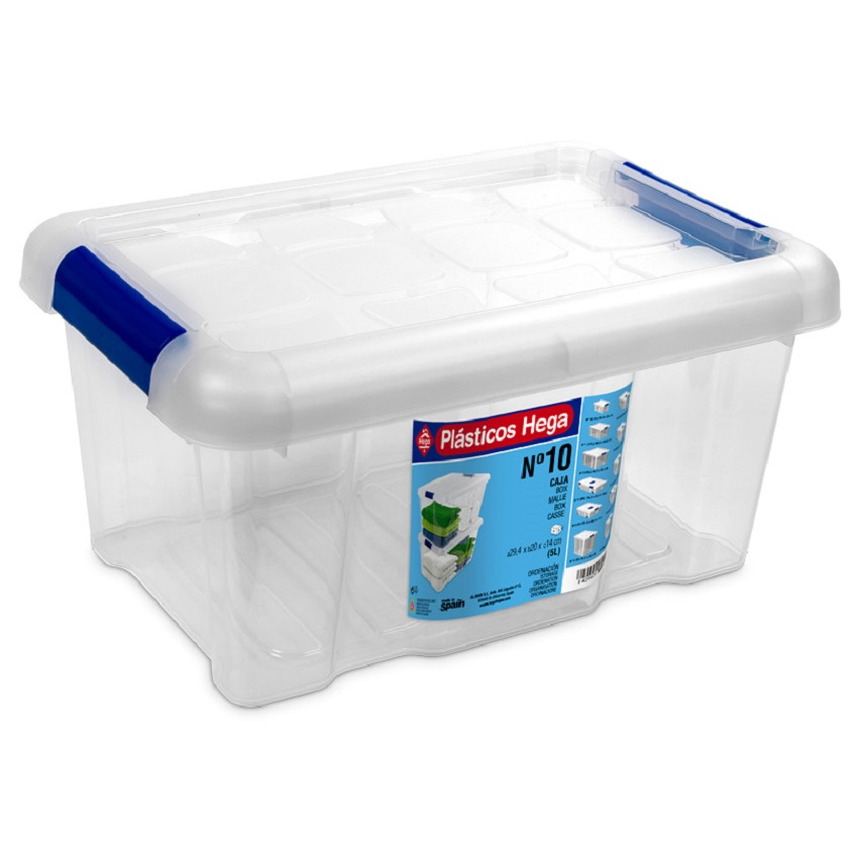 1x Opbergboxen-opbergdozen met deksel 5 liter kunststof transparant-blauw