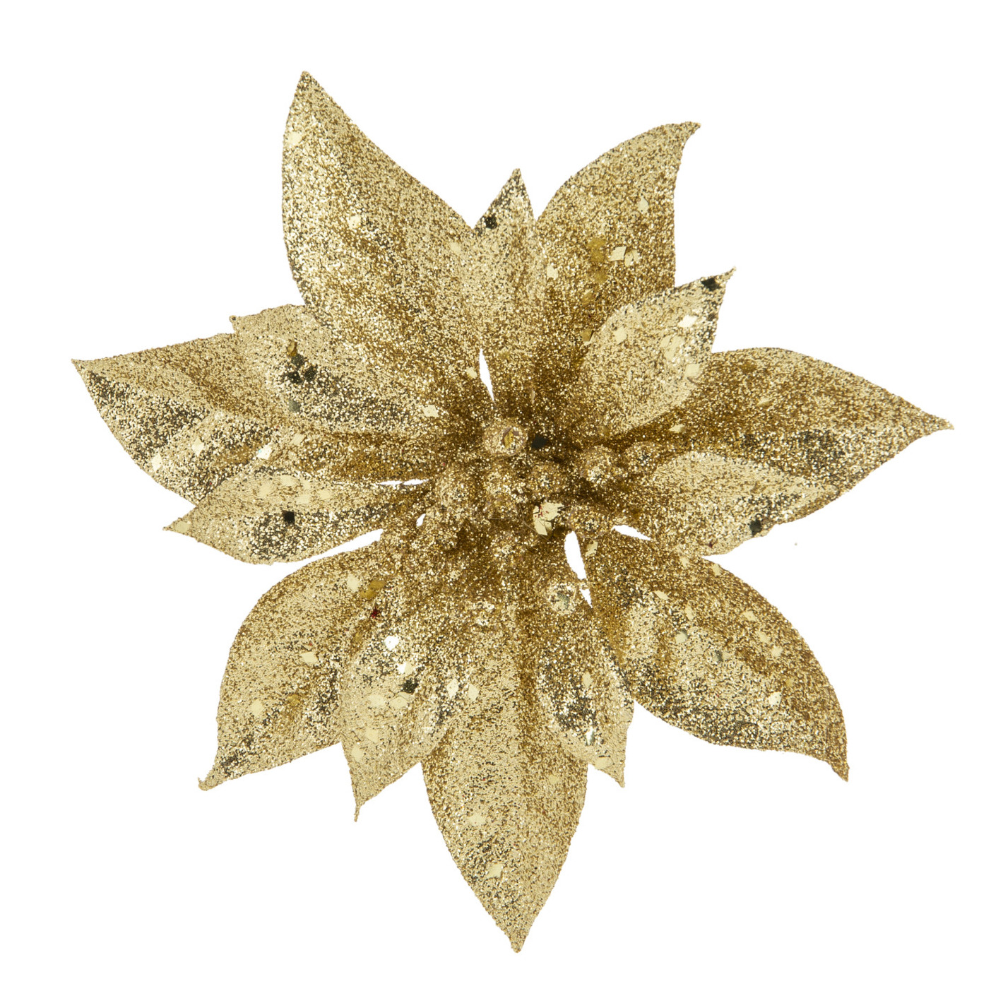 1x stuks decoratie bloemen kerstster goud glitter op clip 15 cm