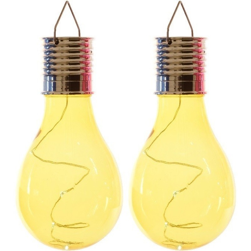 2x Buiten LED gele lampbolletjes solar verlichting 14 cm