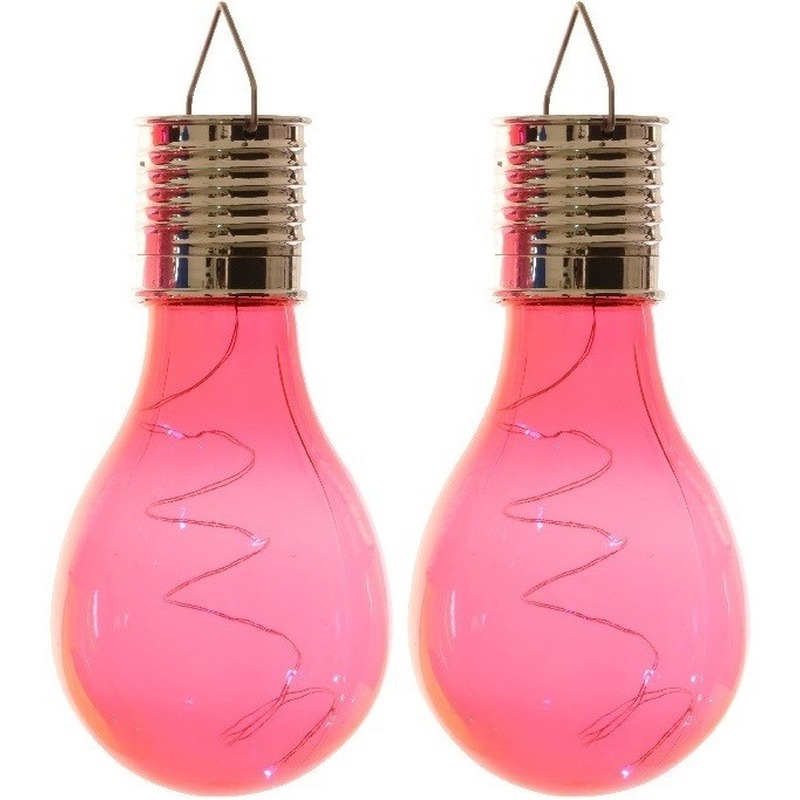 2x Buiten LED lampbolletjes solar verlichting fuchsia roze 14 cm