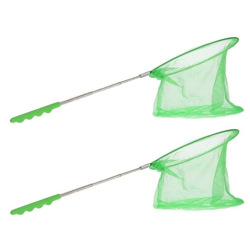 2x Groene uitschuifbaar visnetten-vlindernetten 36 cm