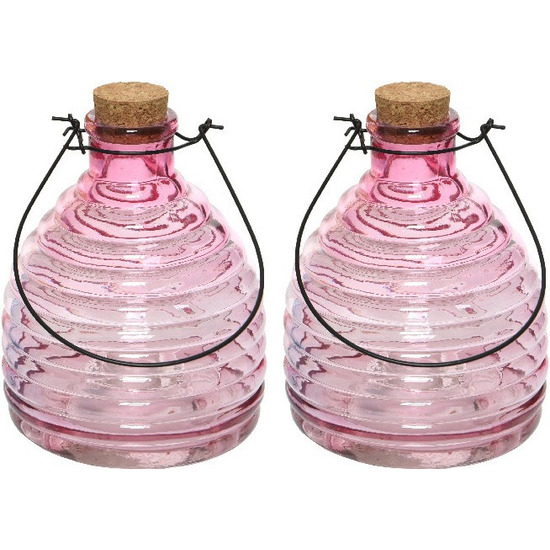 2x Wespenvangers-wespenvallen roze 17 cm van glas