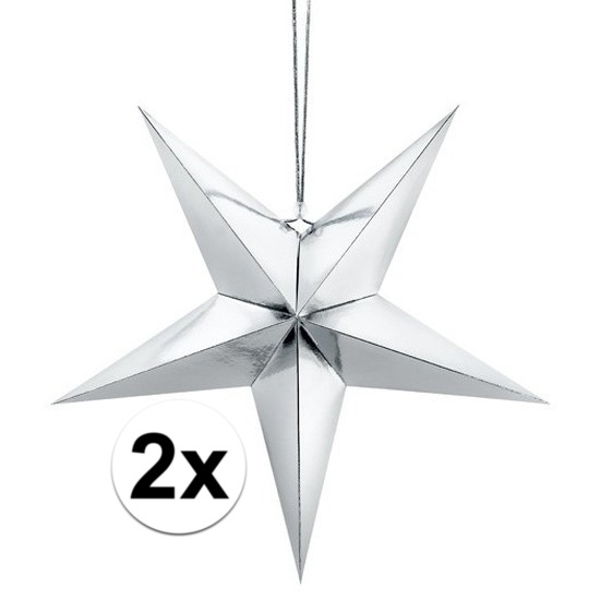 2x Zilveren sterren 30 cm Kerst decoratie-versiering