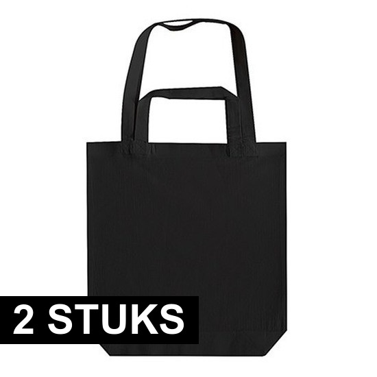 2x Zwarte canvas tassen met dubbel hengsel 38 x 42 cm