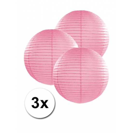 3 roze lampionnen 25 cm