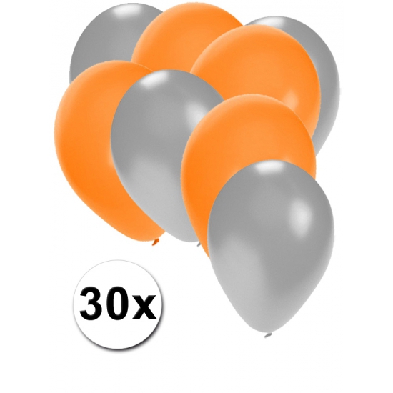 30x ballonnen 27 cm zilver-oranje versiering