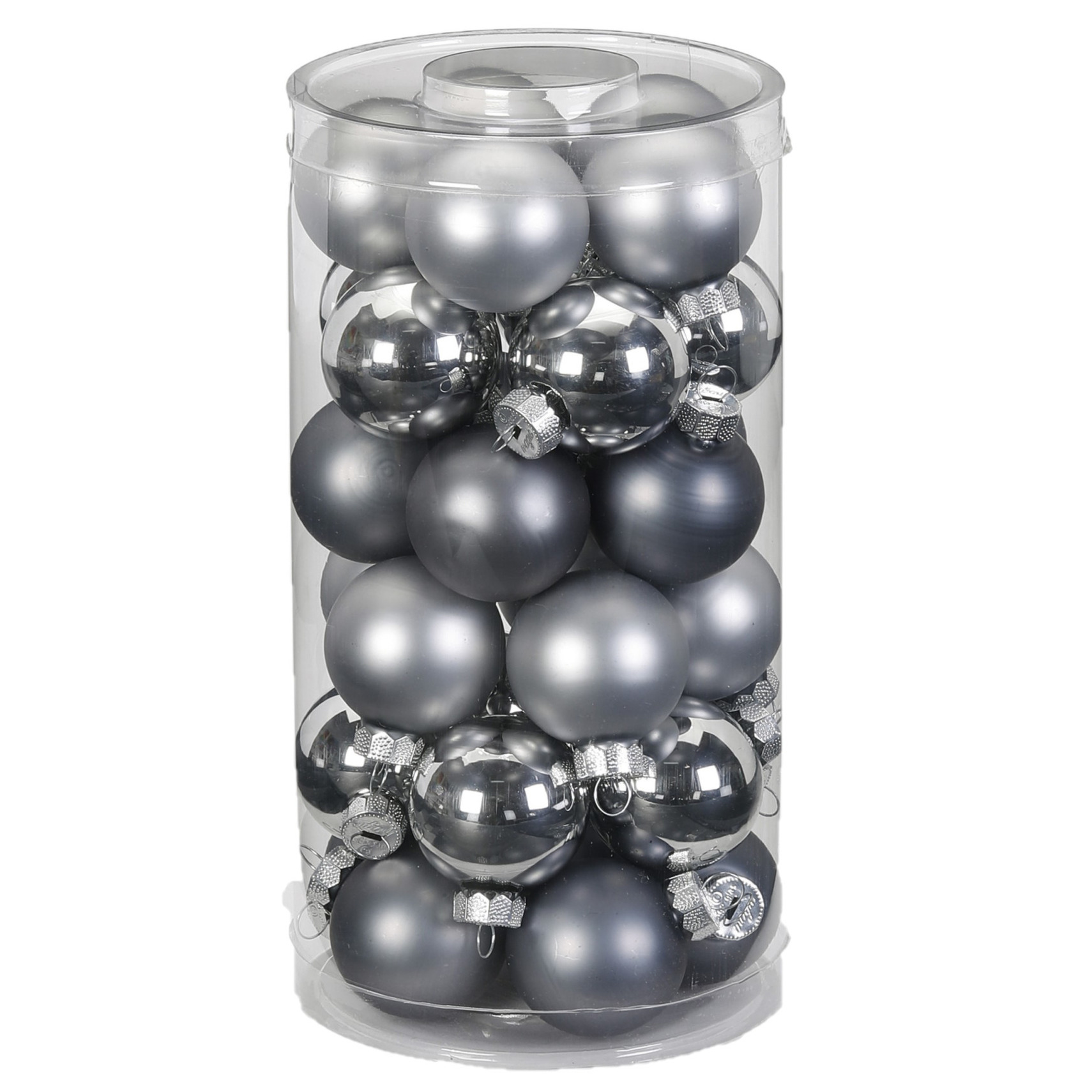 30x stuks kleine glazen kerstballen grijs 4 cm