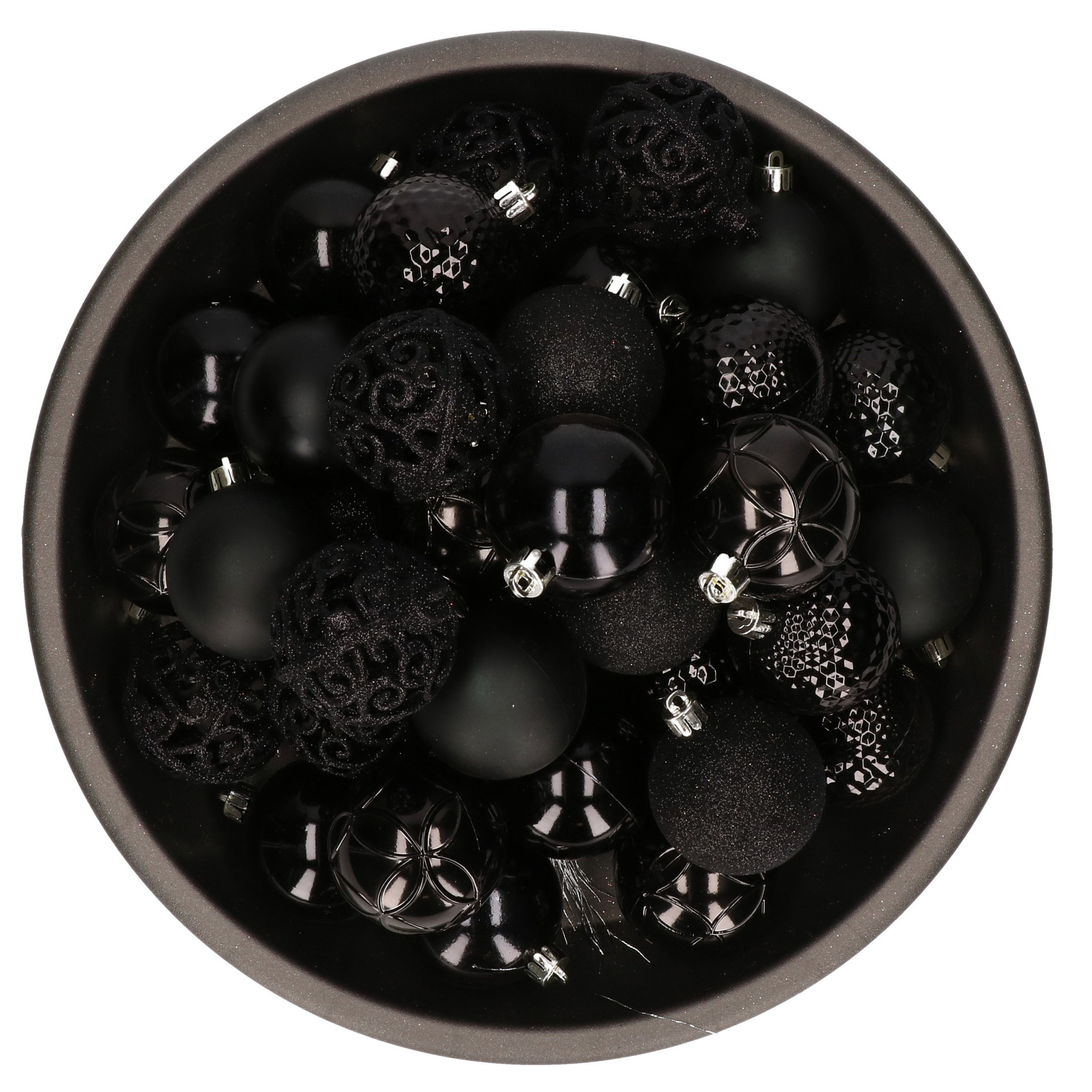37x stuks kunststof kerstballen zwart 6 cm glans-mat-glitter mix