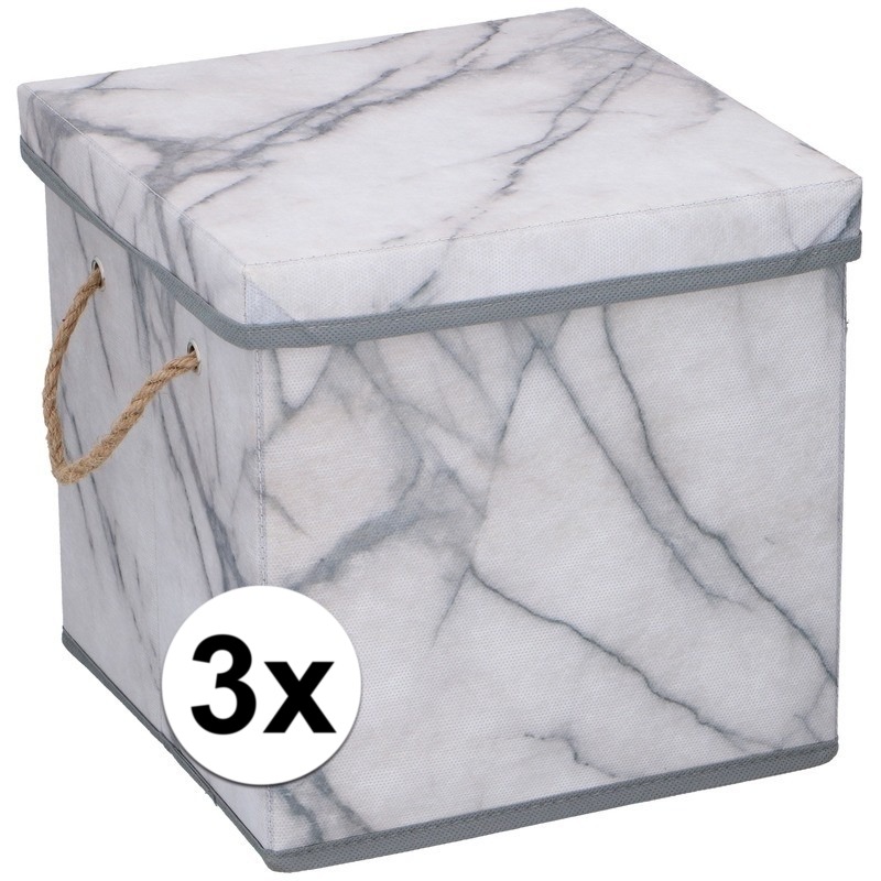 3x Opbergboxen-opbergdozen marmer 31 cm 44 liter