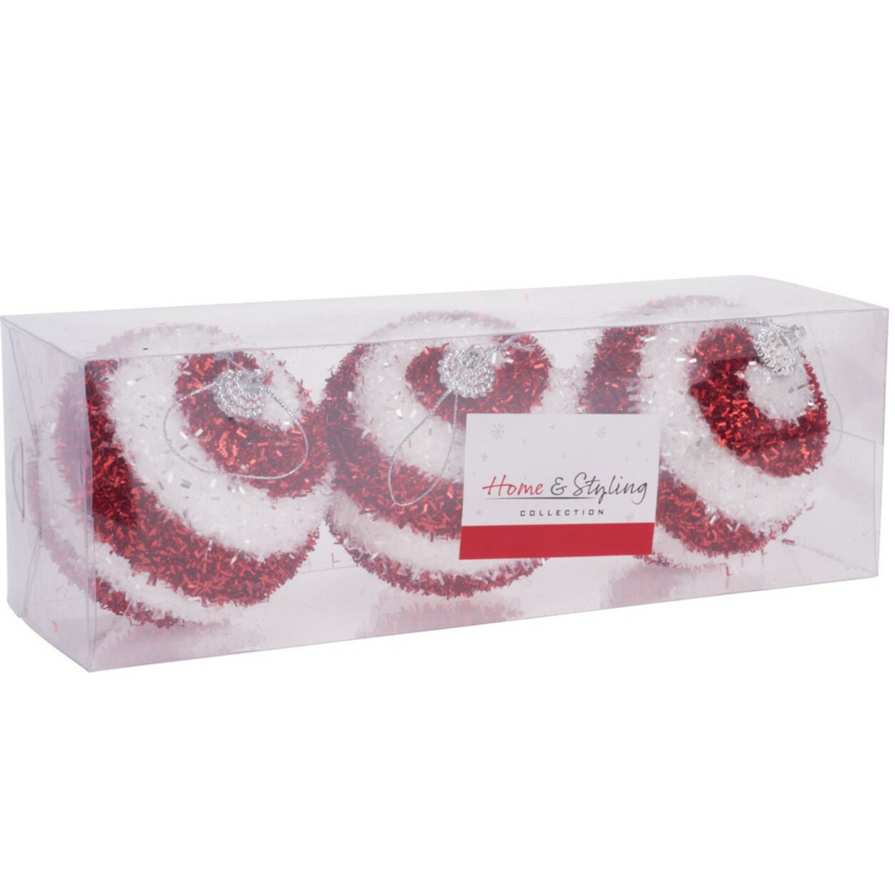 3x stuks gedecoreerde kerstballen rood-wit kunststof 8 cm