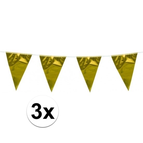 3x stuks Vlaggenlijn metallic goud 10 meter