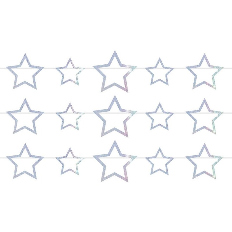 3x Vlaggenlijnen met sterren holografische slingers 4 meter
