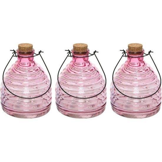 3x Wespenvangers-wespenvallen roze 17 cm van glas