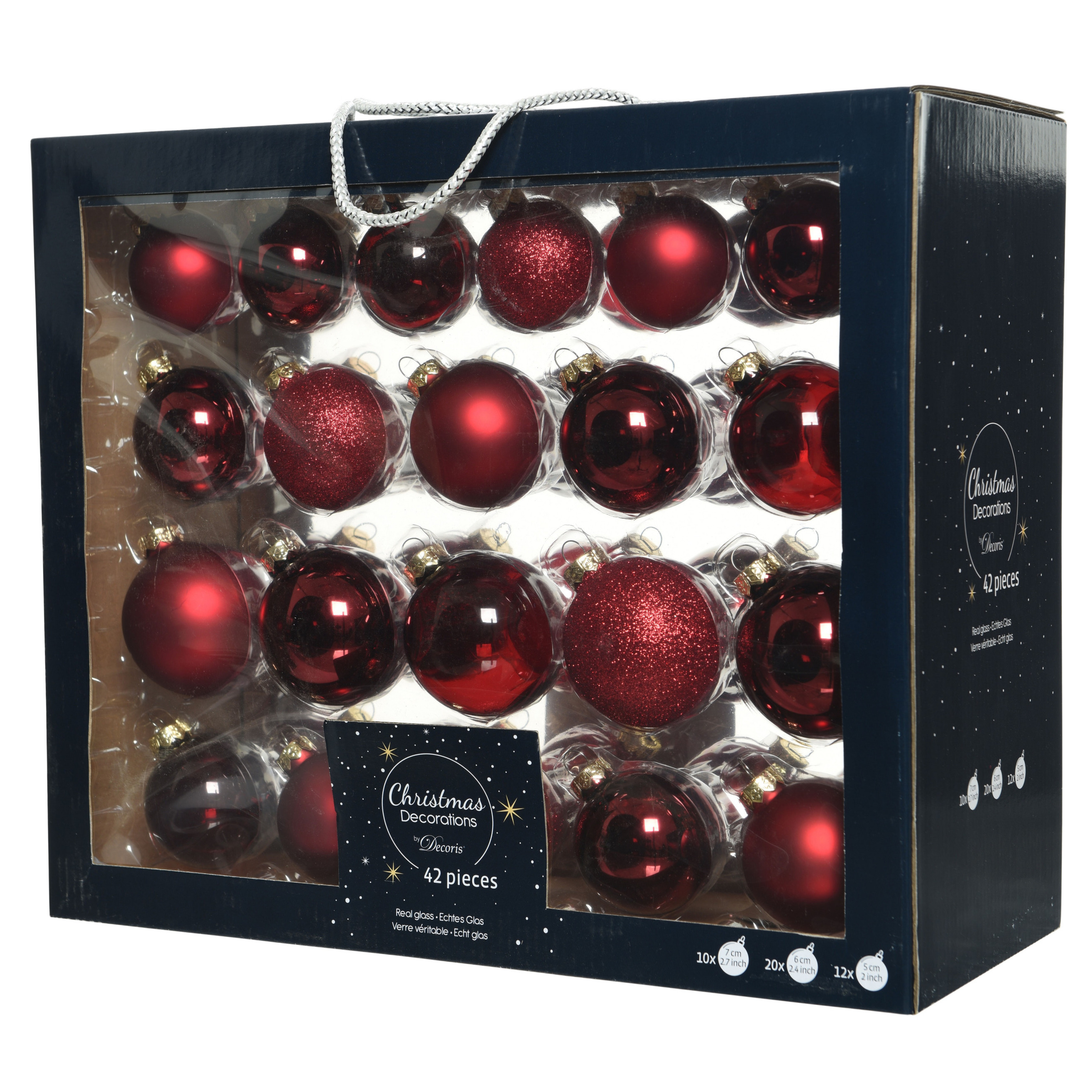 42x Donkerrode glazen kerstballen 5-6-7 cm mat-glans-glitter