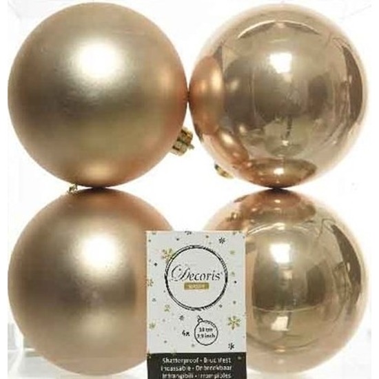 4x Donker parel-champagne kerstballen 10 cm kunststof mat-glans