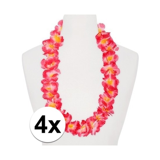 4x Hawaii kransen roze-oranje