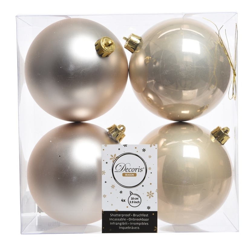 4x Licht parel-champagne kerstballen 10 cm kunststof mat-glans