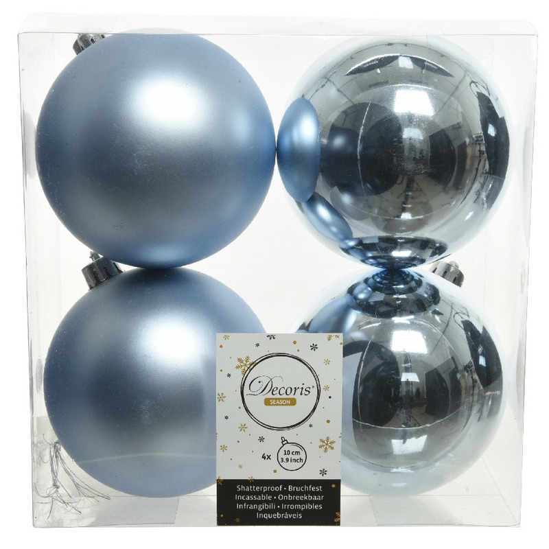 4x Lichtblauwe kerstballen 10 cm kunststof mat-glans