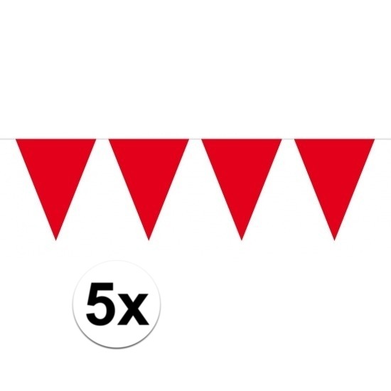 5 stuks Vlaggenlijnen/slingers XXL rood 10 meter