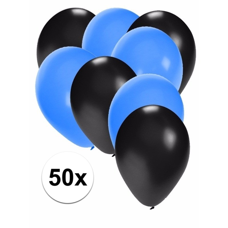 50x ballonnen 27 cm zwart-blauwe versiering