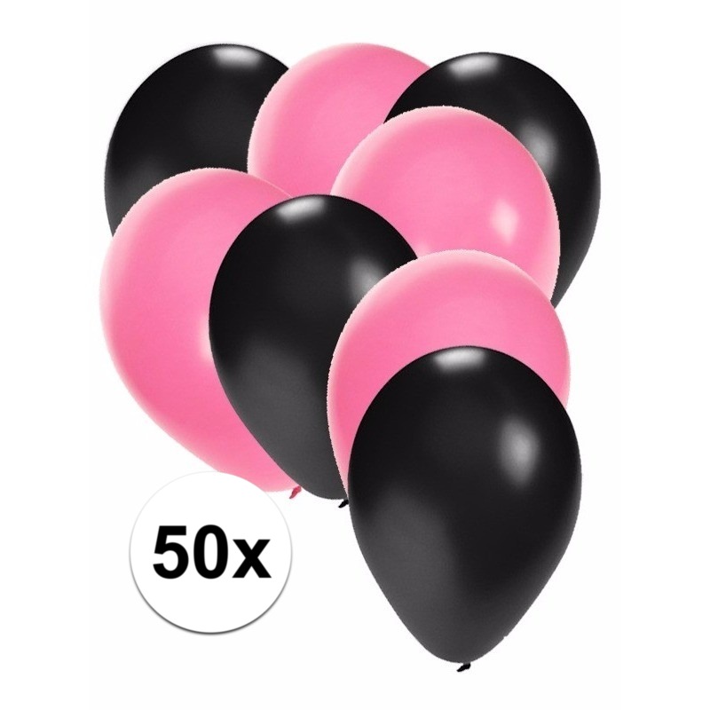 50x ballonnen 27 cm zwart-lichtroze versiering