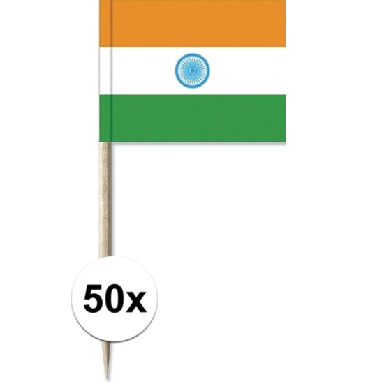 50x Cocktailprikkers India 8 cm vlaggetje landen decoratie
