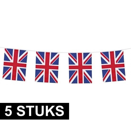 5x Union Jack vlaggenlijnen 10 meter