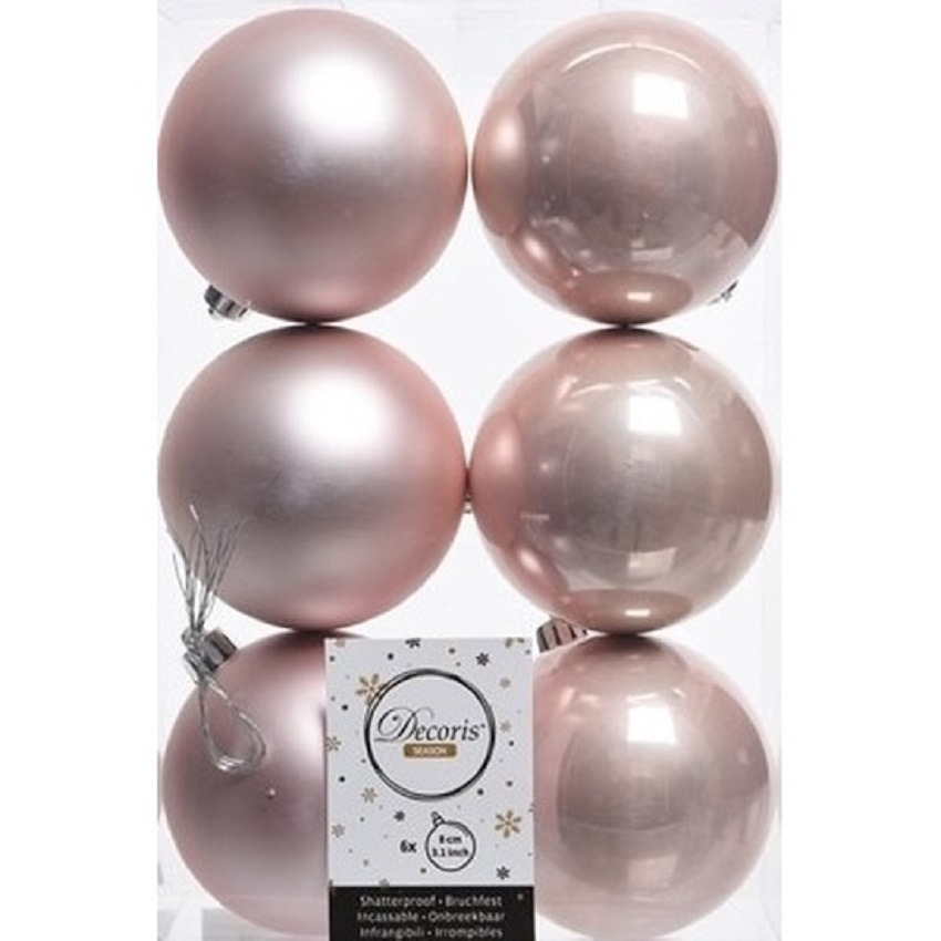 6x Licht roze kerstballen 8 cm kunststof mat-glans