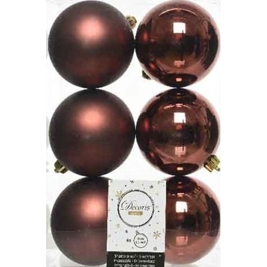 6x Mahonie bruine kerstballen 8 cm kunststof mat-glans