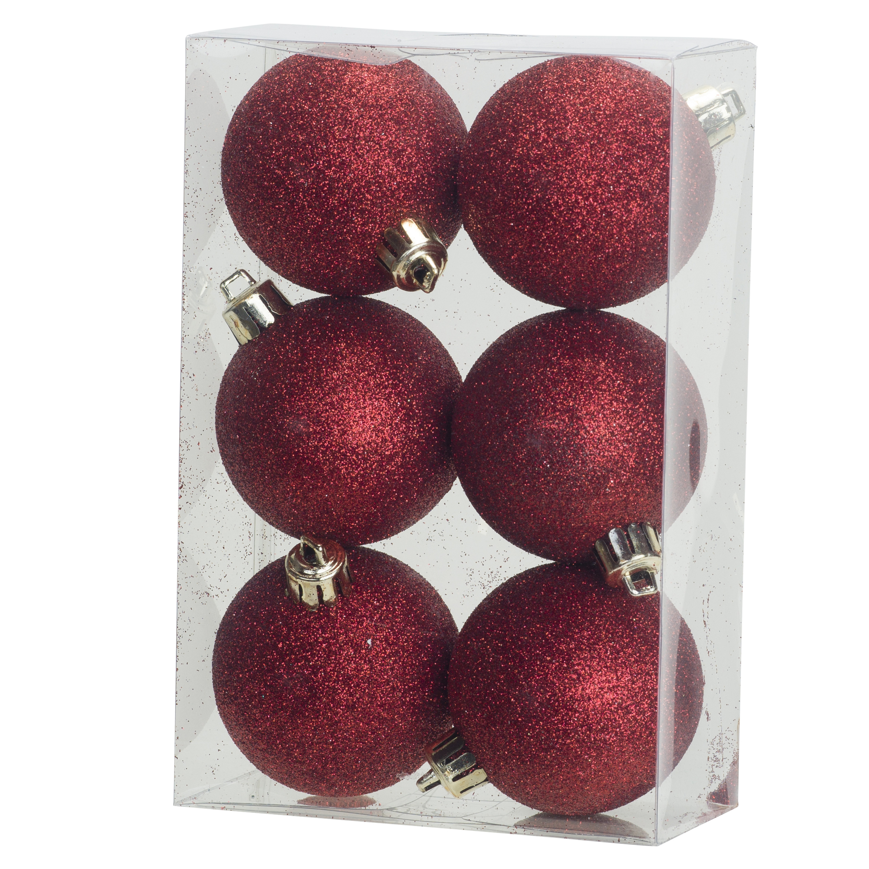 6x Rode glitter kerstballen 6 cm kunststof kerstversiering