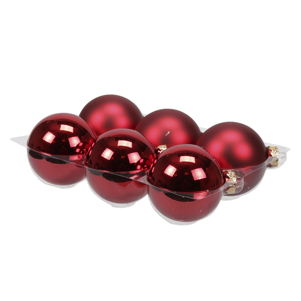 6x stuks glazen kerstballen rood 8 cm mat-glans