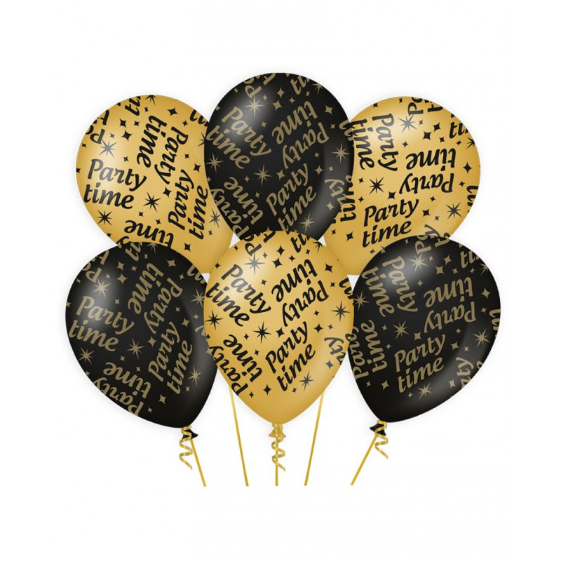 6x stuks leeftijd verjaardag feest ballonnen Party Time thema geworden zwart-goud 30 cm