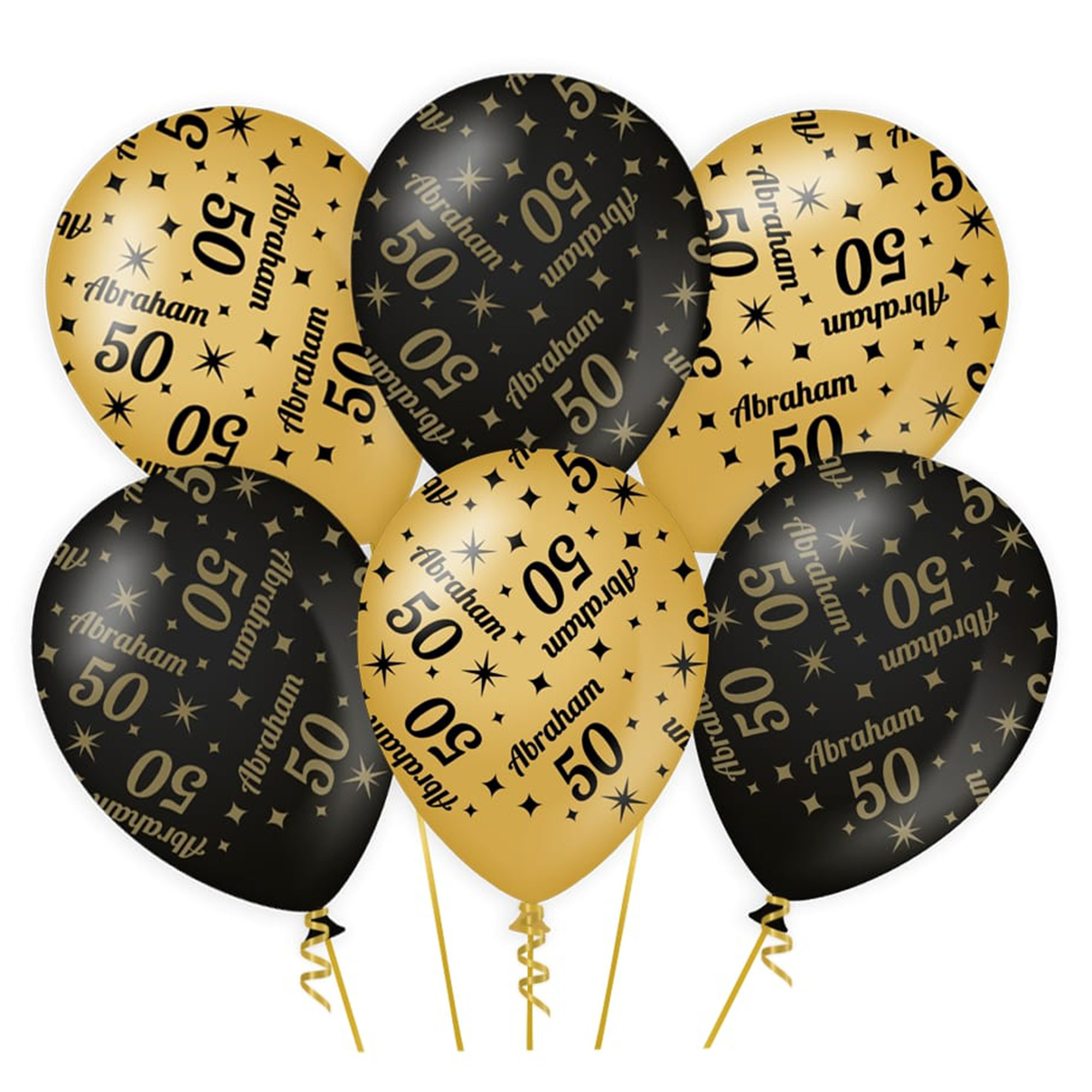 6x stuks luxe Abraham-50 jaar feest ballonnen zwart-goud latex ca 30 cm