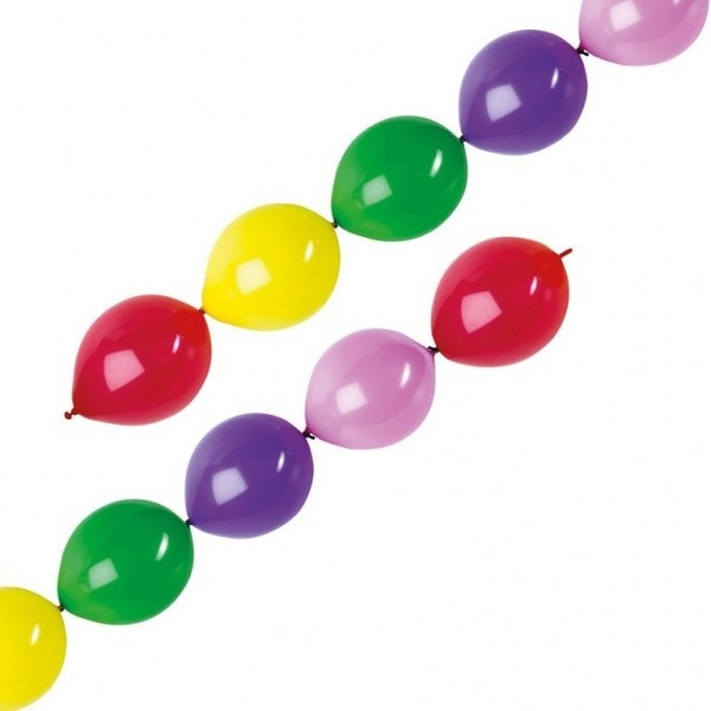8x Ballonnen slinger/guirlande rood/geel/groen/paars/roze