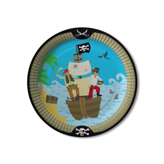 8x feest bordjes piraten thema eiland 23 cm