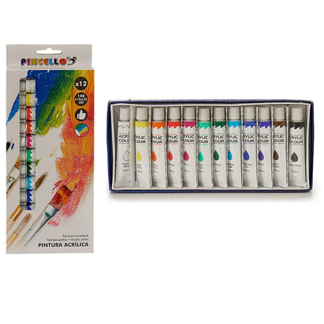 Acryl hobby-knutselen verf tubes 12 kleuren in tubes van 12 ml
