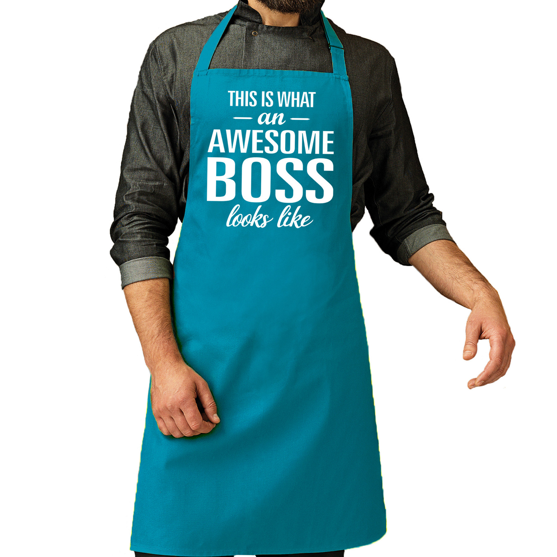 Awesome boss cadeau bbq-keuken schort turquoise blauw heren