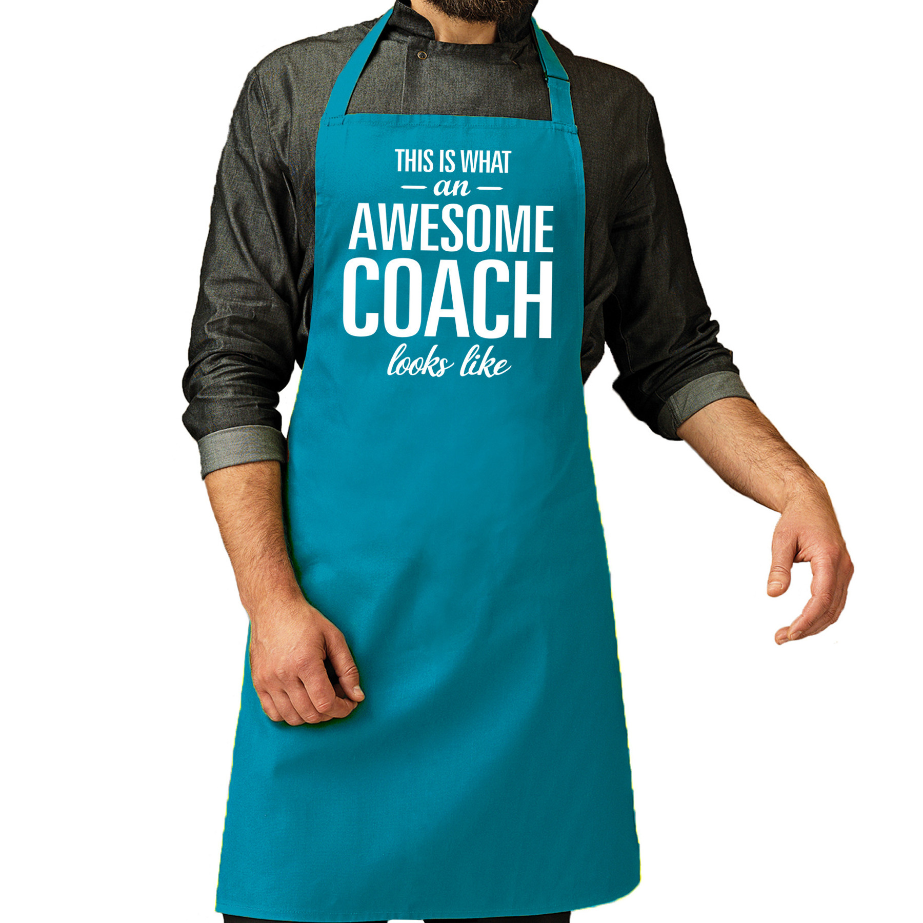 Awesome coach cadeau bbq-keuken schort turquoise blauw heren