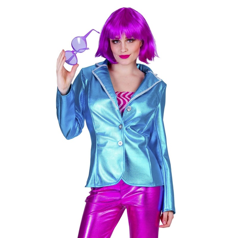 Blauwe disco seventies verkleed colbert-jasje voor dames