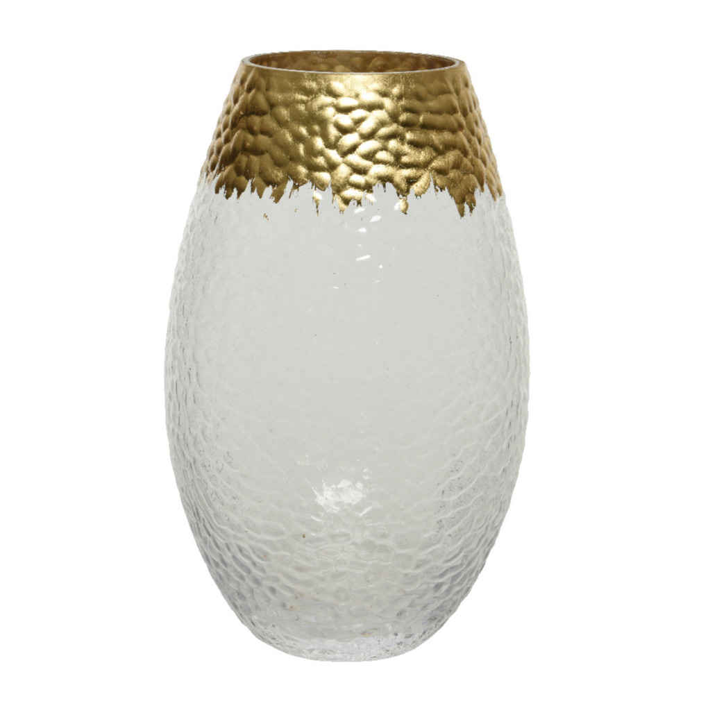 Bloemen vaas transparant-goud van glas 20 cm hoog diameter 12 cm